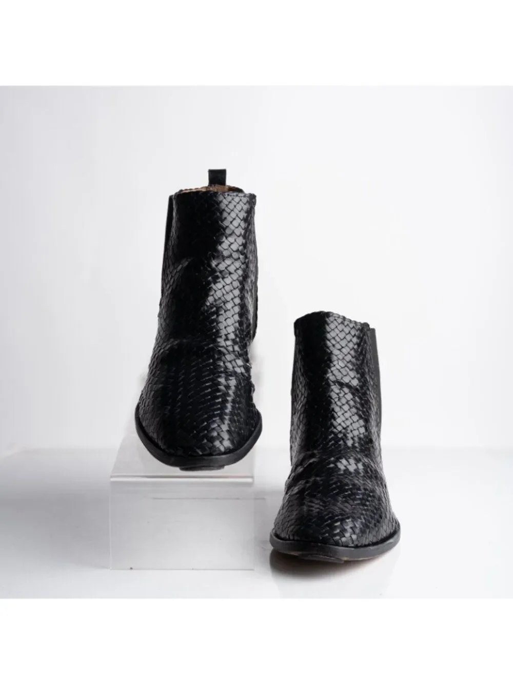 Charles Jourdan Vintage Ankle boots Mens Leather Woven Black Braided US 8 EU 42